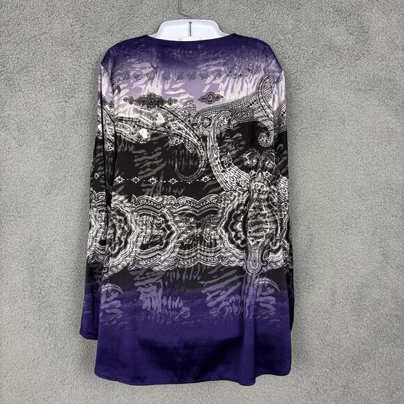 Chicos Travelers Satin Top Purple V Neck Long Sleeve Tunic sz Large - Picture 3 of 10